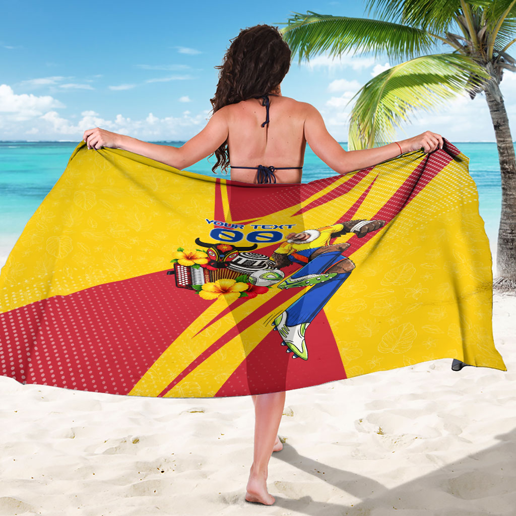 Personalized Colombia Football Vulture Mascot Sarong Vibrant Barranquilla Carnival Style - Vueltiao Hat And Accordion