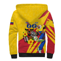 Personalized Colombia Football Vulture Mascot Sherpa Hoodie Vibrant Barranquilla Carnival Style - Vueltiao Hat And Accordion