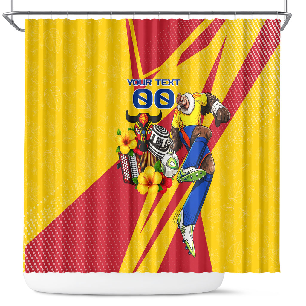 Personalized Colombia Football Vulture Mascot Shower Curtain Vibrant Barranquilla Carnival Style - Vueltiao Hat And Accordion