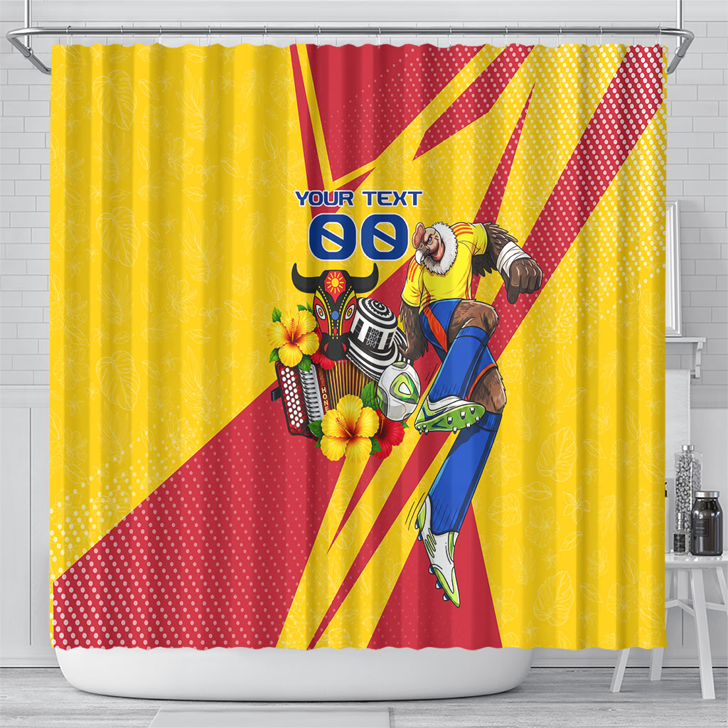 Personalized Colombia Football Vulture Mascot Shower Curtain Vibrant Barranquilla Carnival Style - Vueltiao Hat And Accordion