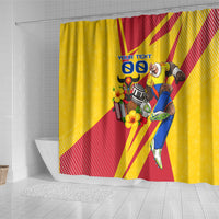 Personalized Colombia Football Vulture Mascot Shower Curtain Vibrant Barranquilla Carnival Style - Vueltiao Hat And Accordion