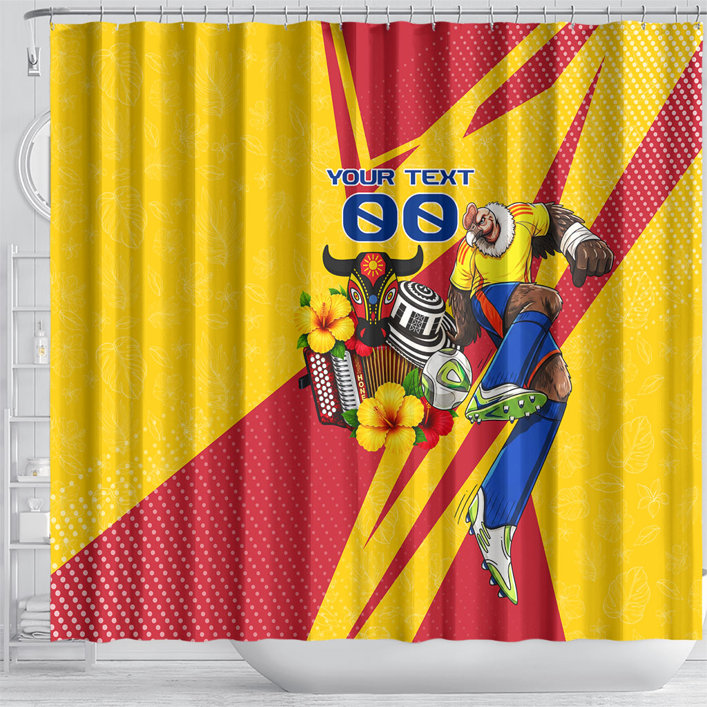 Personalized Colombia Football Vulture Mascot Shower Curtain Vibrant Barranquilla Carnival Style - Vueltiao Hat And Accordion