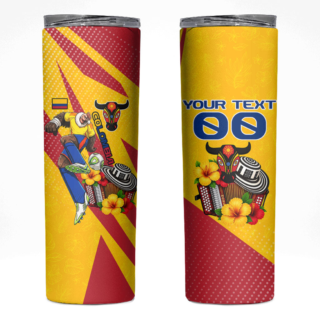 Personalized Colombia Football Vulture Mascot Skinny Tumbler Vibrant Barranquilla Carnival Style - Vueltiao Hat And Accordion