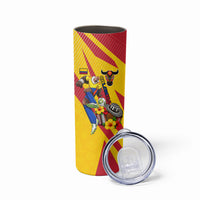 Personalized Colombia Football Vulture Mascot Skinny Tumbler Vibrant Barranquilla Carnival Style - Vueltiao Hat And Accordion