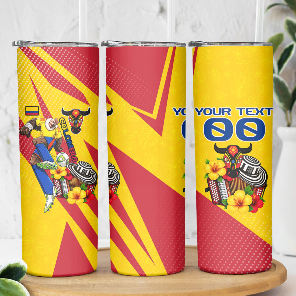 Personalized Colombia Football Vulture Mascot Skinny Tumbler Vibrant Barranquilla Carnival Style - Vueltiao Hat And Accordion