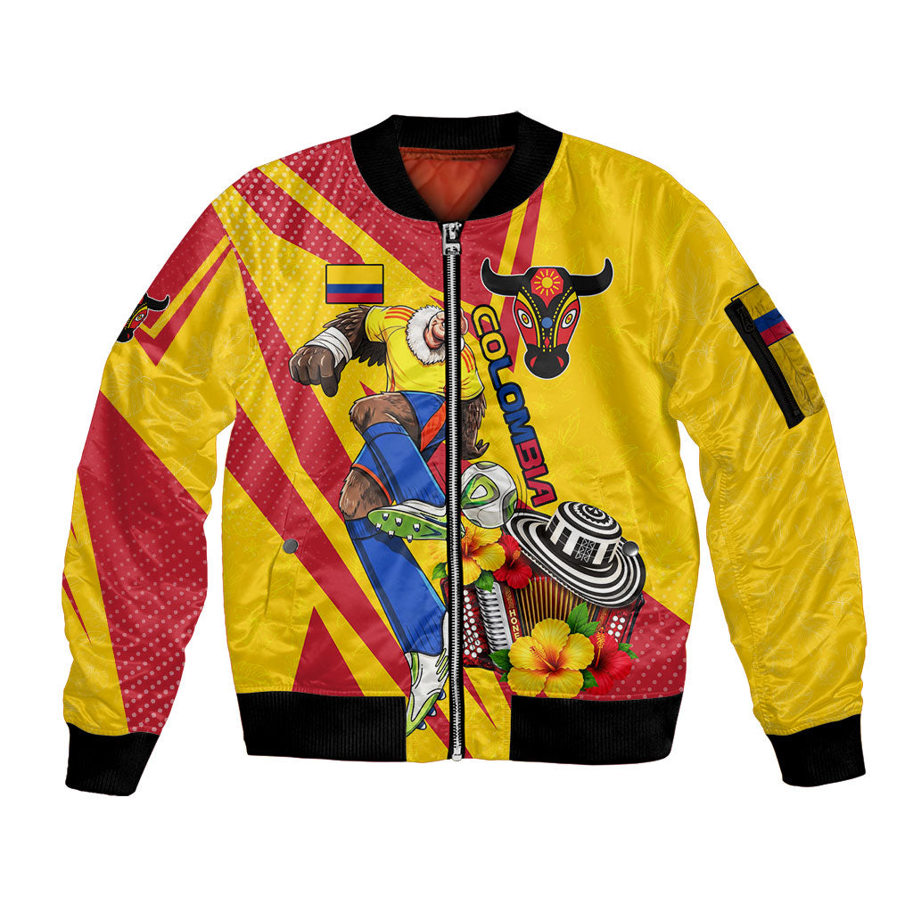 Personalized Colombia Football Vulture Mascot Sleeve Zip Bomber Jacket Vibrant Barranquilla Carnival Style - Vueltiao Hat And Accordion