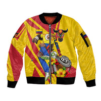 Personalized Colombia Football Vulture Mascot Sleeve Zip Bomber Jacket Vibrant Barranquilla Carnival Style - Vueltiao Hat And Accordion
