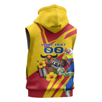 Personalized Colombia Football Vulture Mascot Sleeveless Hoodie Vibrant Barranquilla Carnival Style - Vueltiao Hat And Accordion