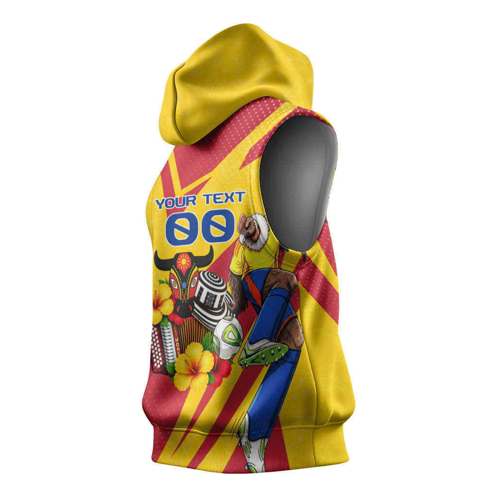 Personalized Colombia Football Vulture Mascot Sleeveless Hoodie Vibrant Barranquilla Carnival Style - Vueltiao Hat And Accordion
