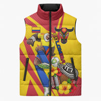 Personalized Colombia Football Vulture Mascot Sleeveless Puffer Jacket Vibrant Barranquilla Carnival Style - Vueltiao Hat And Accordion