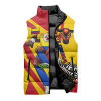 Personalized Colombia Football Vulture Mascot Sleeveless Puffer Jacket Vibrant Barranquilla Carnival Style - Vueltiao Hat And Accordion