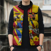 Personalized Colombia Football Vulture Mascot Sleeveless Puffer Jacket Vibrant Barranquilla Carnival Style - Vueltiao Hat And Accordion