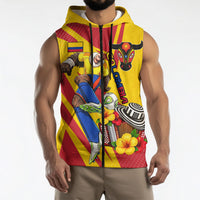 Personalized Colombia Football Vulture Mascot Sleeveless Zip Hoodie Vibrant Barranquilla Carnival Style - Vueltiao Hat And Accordion