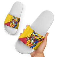 Personalized Colombia Football Vulture Mascot Slide Sandals Vibrant Barranquilla Carnival Style - Vueltiao Hat And Accordion