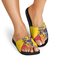 Personalized Colombia Football Vulture Mascot Slide Sandals Vibrant Barranquilla Carnival Style - Vueltiao Hat And Accordion