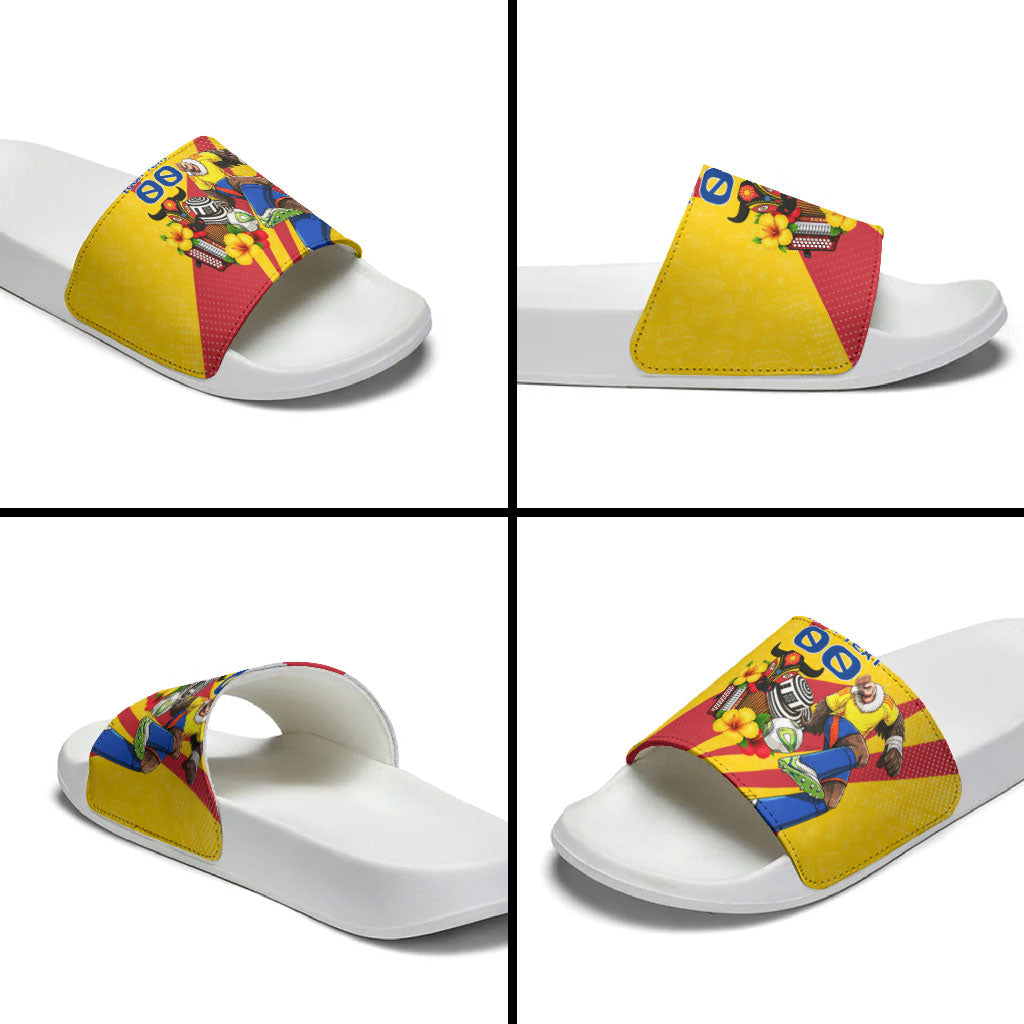Personalized Colombia Football Vulture Mascot Slide Sandals Vibrant Barranquilla Carnival Style - Vueltiao Hat And Accordion