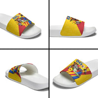 Personalized Colombia Football Vulture Mascot Slide Sandals Vibrant Barranquilla Carnival Style - Vueltiao Hat And Accordion