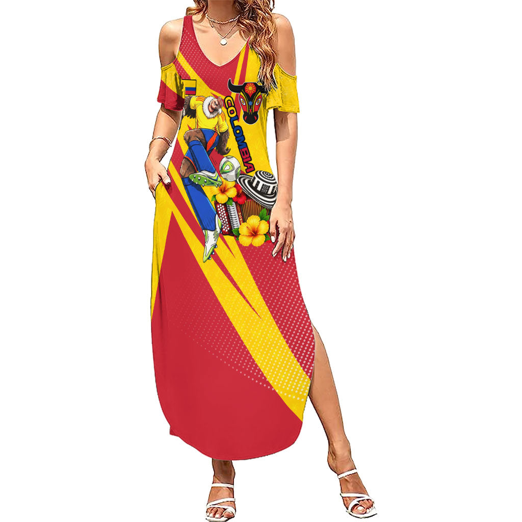 Personalized Colombia Football Vulture Mascot Summer Maxi Dress Vibrant Barranquilla Carnival Style - Vueltiao Hat And Accordion