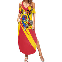 Personalized Colombia Football Vulture Mascot Summer Maxi Dress Vibrant Barranquilla Carnival Style - Vueltiao Hat And Accordion