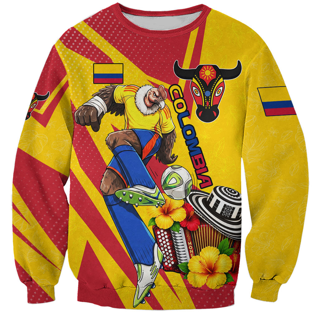 Personalized Colombia Football Vulture Mascot Sweatshirt Vibrant Barranquilla Carnival Style - Vueltiao Hat And Accordion