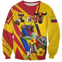 Personalized Colombia Football Vulture Mascot Sweatshirt Vibrant Barranquilla Carnival Style - Vueltiao Hat And Accordion