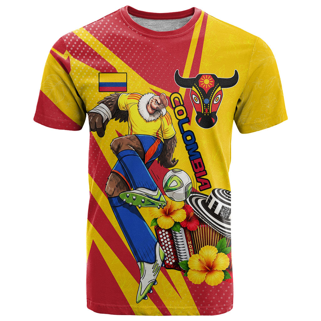 Personalized Colombia Football Vulture Mascot T Shirt Vibrant Barranquilla Carnival Style - Vueltiao Hat And Accordion