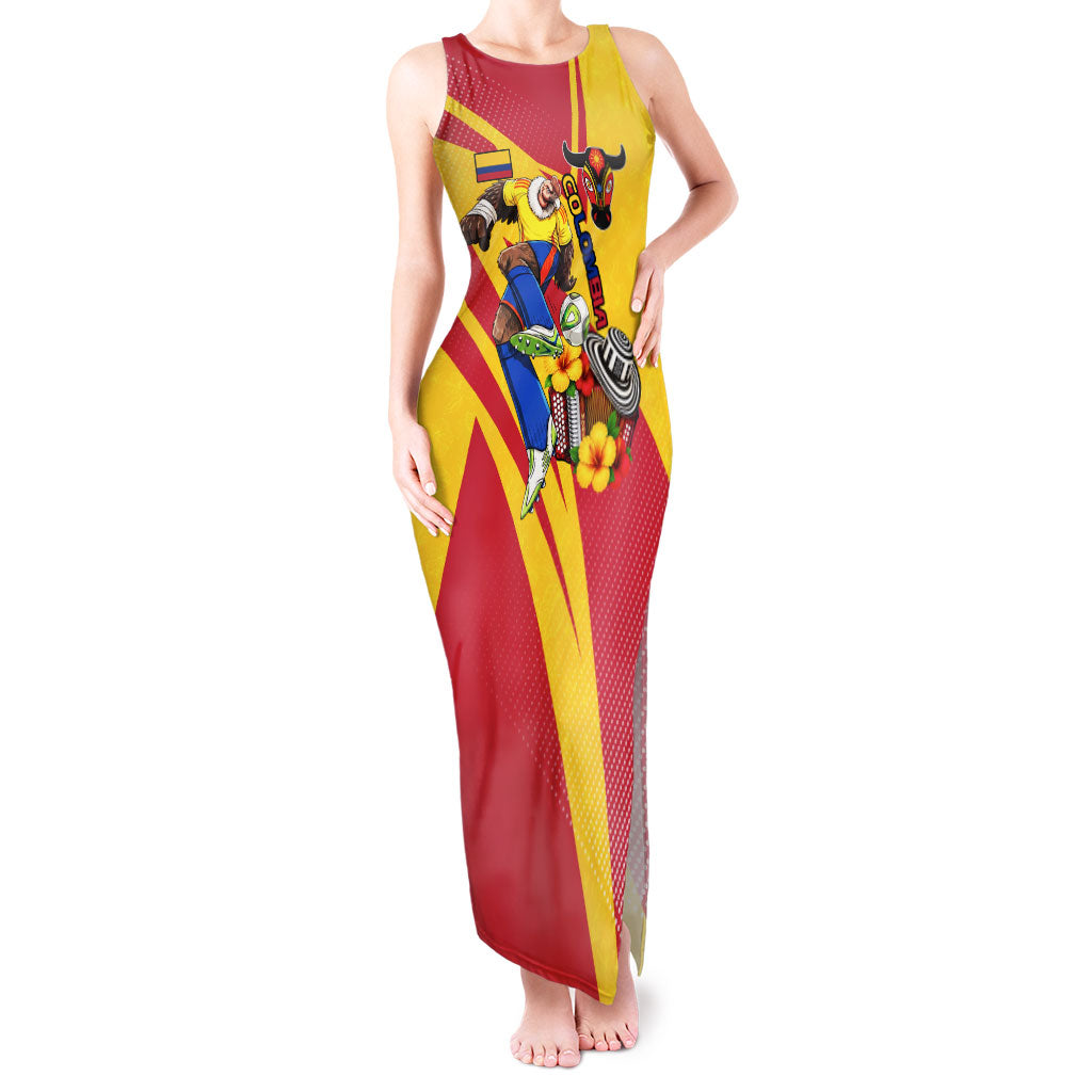 Personalized Colombia Football Vulture Mascot Tank Maxi Dress Vibrant Barranquilla Carnival Style - Vueltiao Hat And Accordion