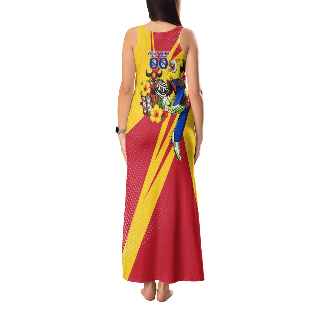 Personalized Colombia Football Vulture Mascot Tank Maxi Dress Vibrant Barranquilla Carnival Style - Vueltiao Hat And Accordion
