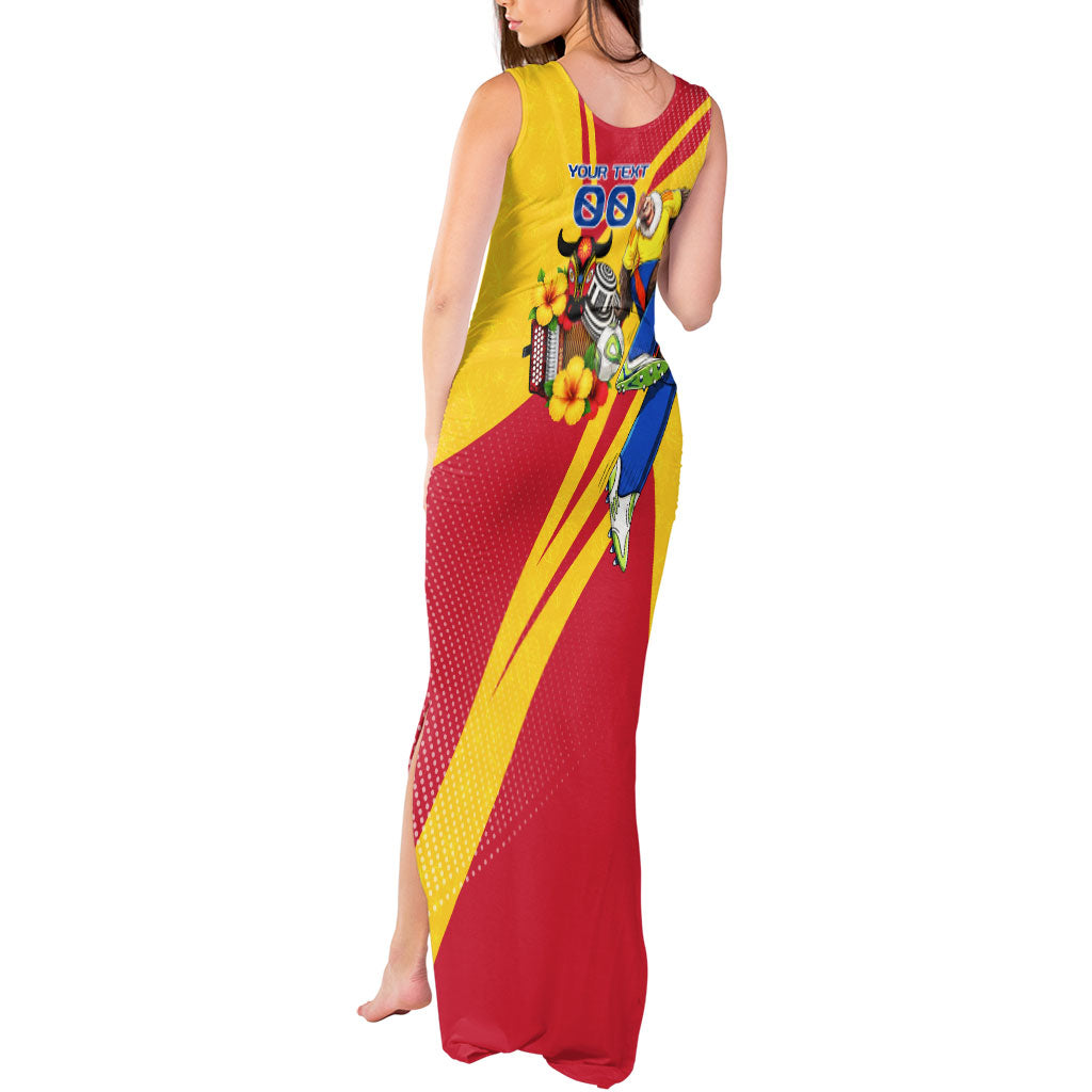 Personalized Colombia Football Vulture Mascot Tank Maxi Dress Vibrant Barranquilla Carnival Style - Vueltiao Hat And Accordion