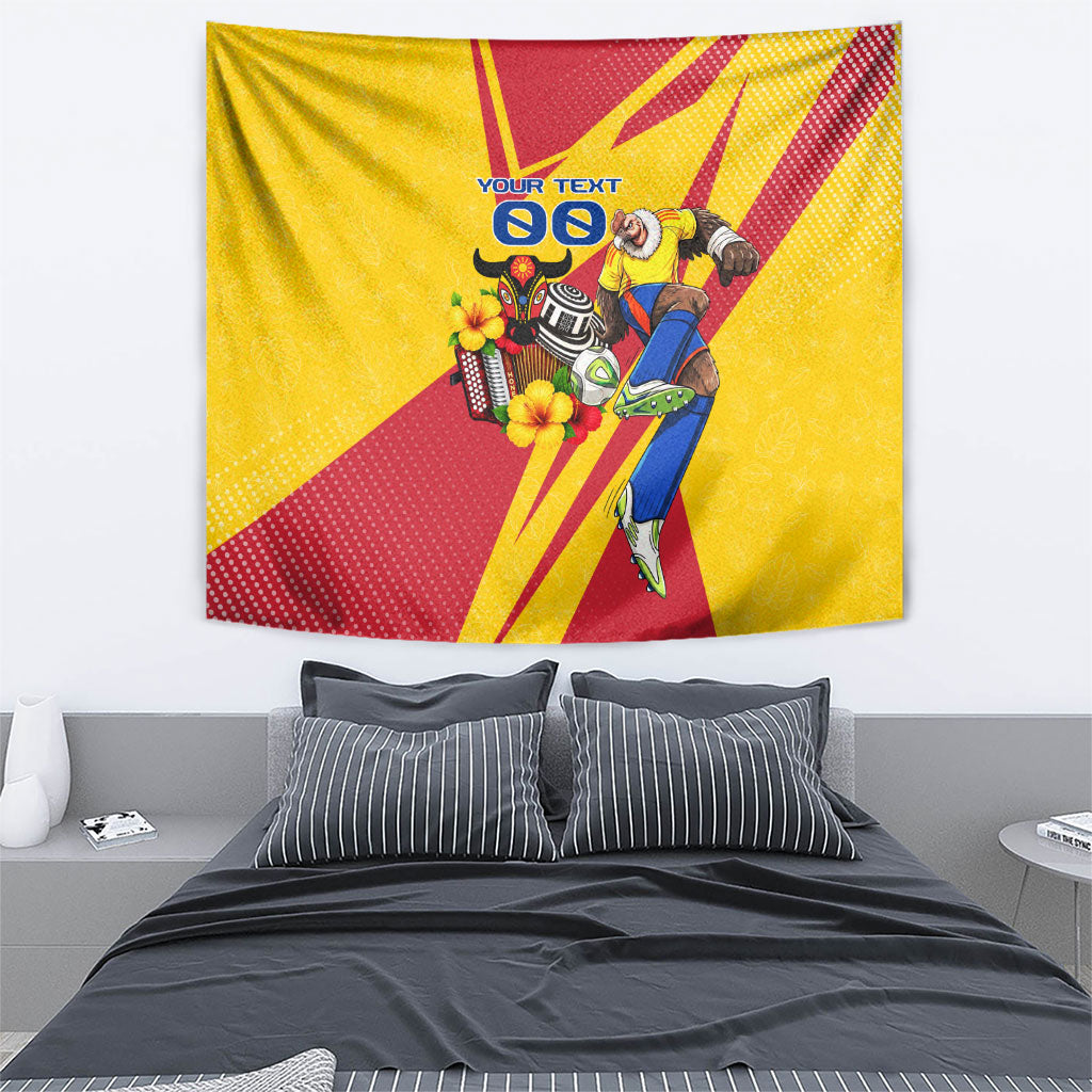 Personalized Colombia Football Vulture Mascot Tapestry Vibrant Barranquilla Carnival Style - Vueltiao Hat And Accordion
