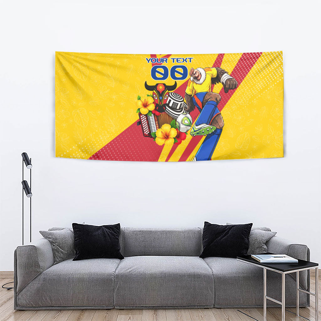 Personalized Colombia Football Vulture Mascot Tapestry Vibrant Barranquilla Carnival Style - Vueltiao Hat And Accordion