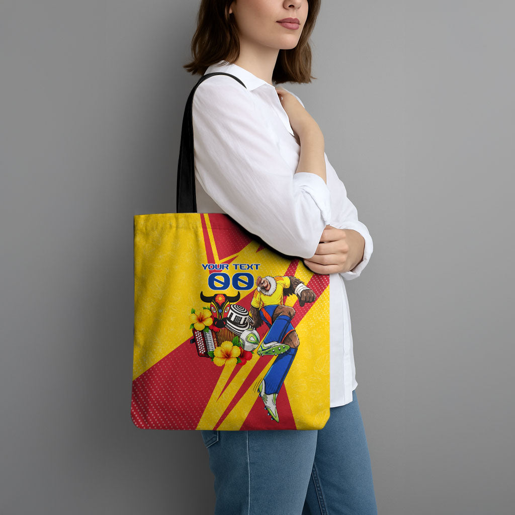 Personalized Colombia Football Vulture Mascot Tote Bag Vibrant Barranquilla Carnival Style - Vueltiao Hat And Accordion