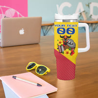 Personalized Colombia Football Vulture Mascot Tumbler With Handle Vibrant Barranquilla Carnival Style - Vueltiao Hat And Accordion