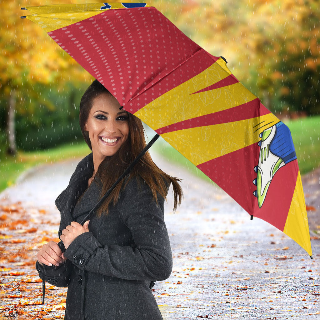 Personalized Colombia Football Vulture Mascot Umbrella Vibrant Barranquilla Carnival Style - Vueltiao Hat And Accordion