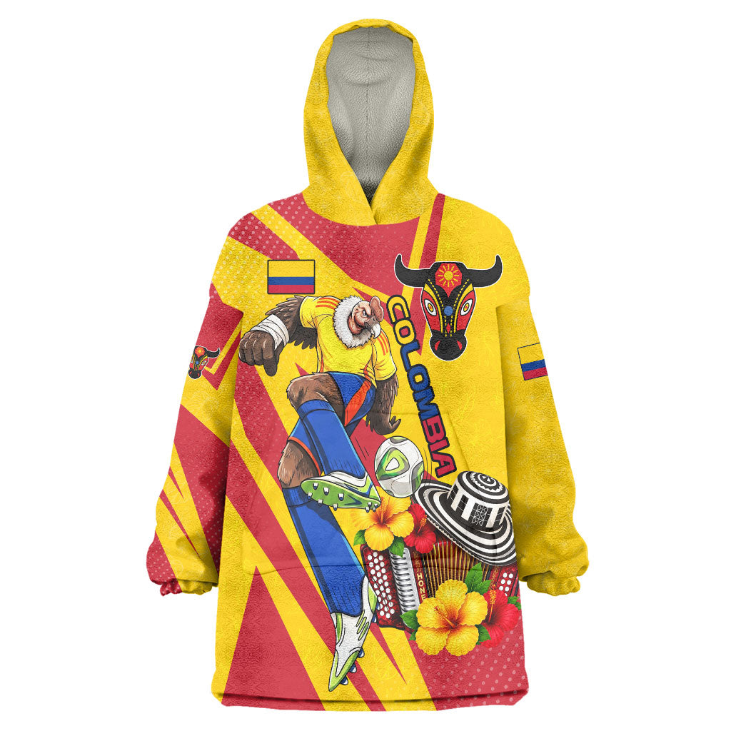 Personalized Colombia Football Vulture Mascot Wearable Blanket Hoodie Vibrant Barranquilla Carnival Style - Vueltiao Hat And Accordion