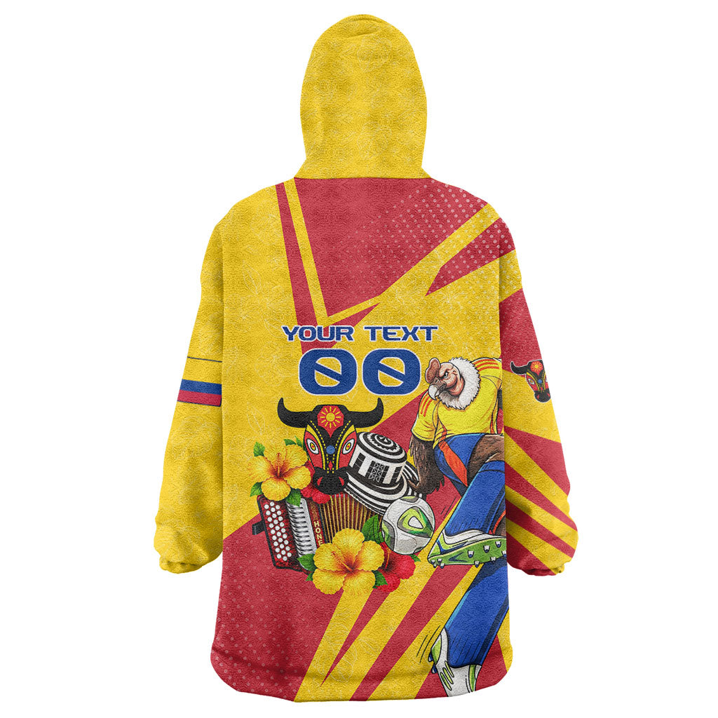 Personalized Colombia Football Vulture Mascot Wearable Blanket Hoodie Vibrant Barranquilla Carnival Style - Vueltiao Hat And Accordion