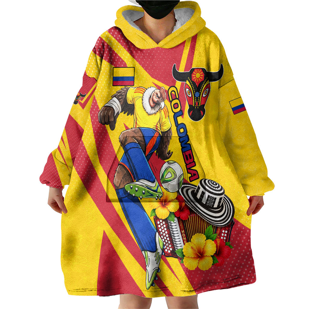Personalized Colombia Football Vulture Mascot Wearable Blanket Hoodie Vibrant Barranquilla Carnival Style - Vueltiao Hat And Accordion