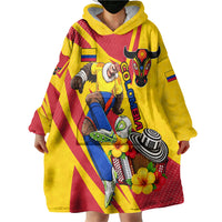 Personalized Colombia Football Vulture Mascot Wearable Blanket Hoodie Vibrant Barranquilla Carnival Style - Vueltiao Hat And Accordion