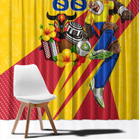 Personalized Colombia Football Vulture Mascot Window Curtain Vibrant Barranquilla Carnival Style - Vueltiao Hat And Accordion