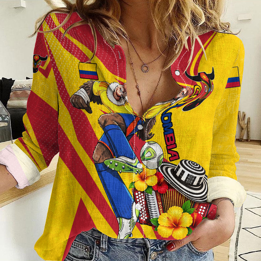 Personalized Colombia Football Vulture Mascot Women Casual Shirt Vibrant Barranquilla Carnival Style - Vueltiao Hat And Accordion