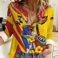Personalized Colombia Football Vulture Mascot Women Casual Shirt Vibrant Barranquilla Carnival Style - Vueltiao Hat And Accordion