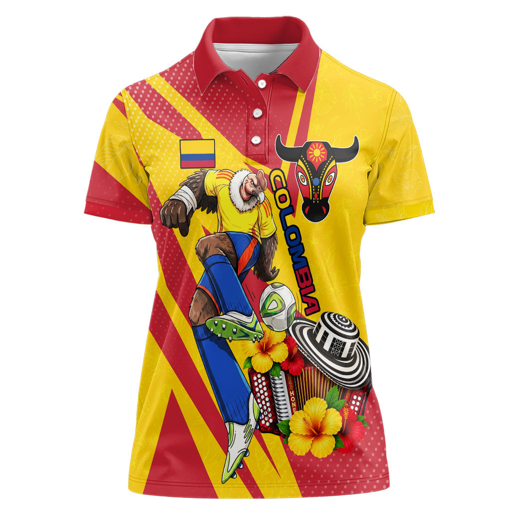 Personalized Colombia Football Vulture Mascot Women Polo Shirt Vibrant Barranquilla Carnival Style - Vueltiao Hat And Accordion