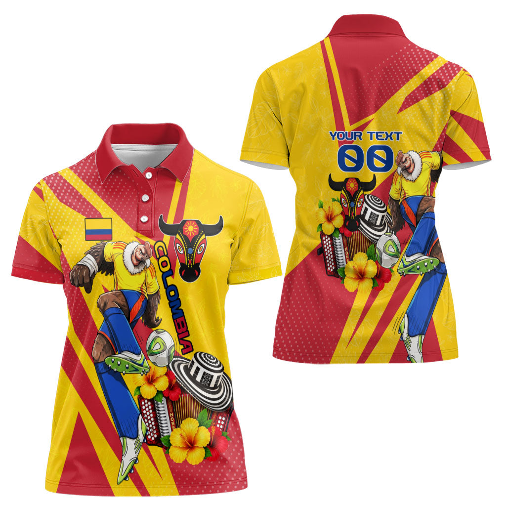 Personalized Colombia Football Vulture Mascot Women Polo Shirt Vibrant Barranquilla Carnival Style - Vueltiao Hat And Accordion