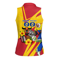 Personalized Colombia Football Vulture Mascot Women Sleeveless Polo Shirt Vibrant Barranquilla Carnival Style - Vueltiao Hat And Accordion