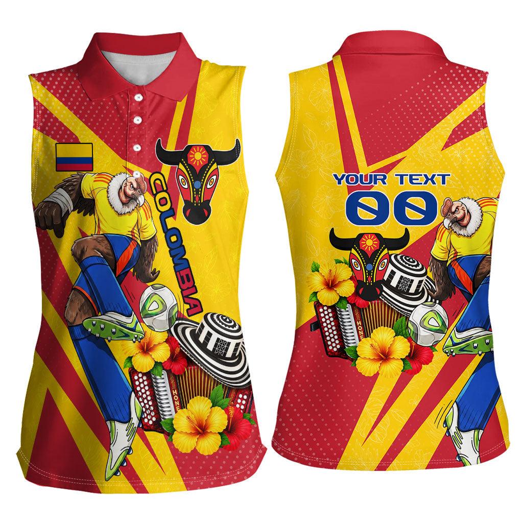 Personalized Colombia Football Vulture Mascot Women Sleeveless Polo Shirt Vibrant Barranquilla Carnival Style - Vueltiao Hat And Accordion