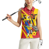 Personalized Colombia Football Vulture Mascot Women Sleeveless Polo Shirt Vibrant Barranquilla Carnival Style - Vueltiao Hat And Accordion