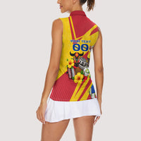 Personalized Colombia Football Vulture Mascot Women Sleeveless Polo Shirt Vibrant Barranquilla Carnival Style - Vueltiao Hat And Accordion