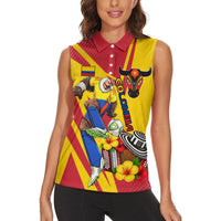 Personalized Colombia Football Vulture Mascot Women Sleeveless Polo Shirt Vibrant Barranquilla Carnival Style - Vueltiao Hat And Accordion