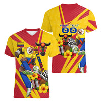 Personalized Colombia Football Vulture Mascot Women V-Neck T-Shirt Vibrant Barranquilla Carnival Style - Vueltiao Hat And Accordion