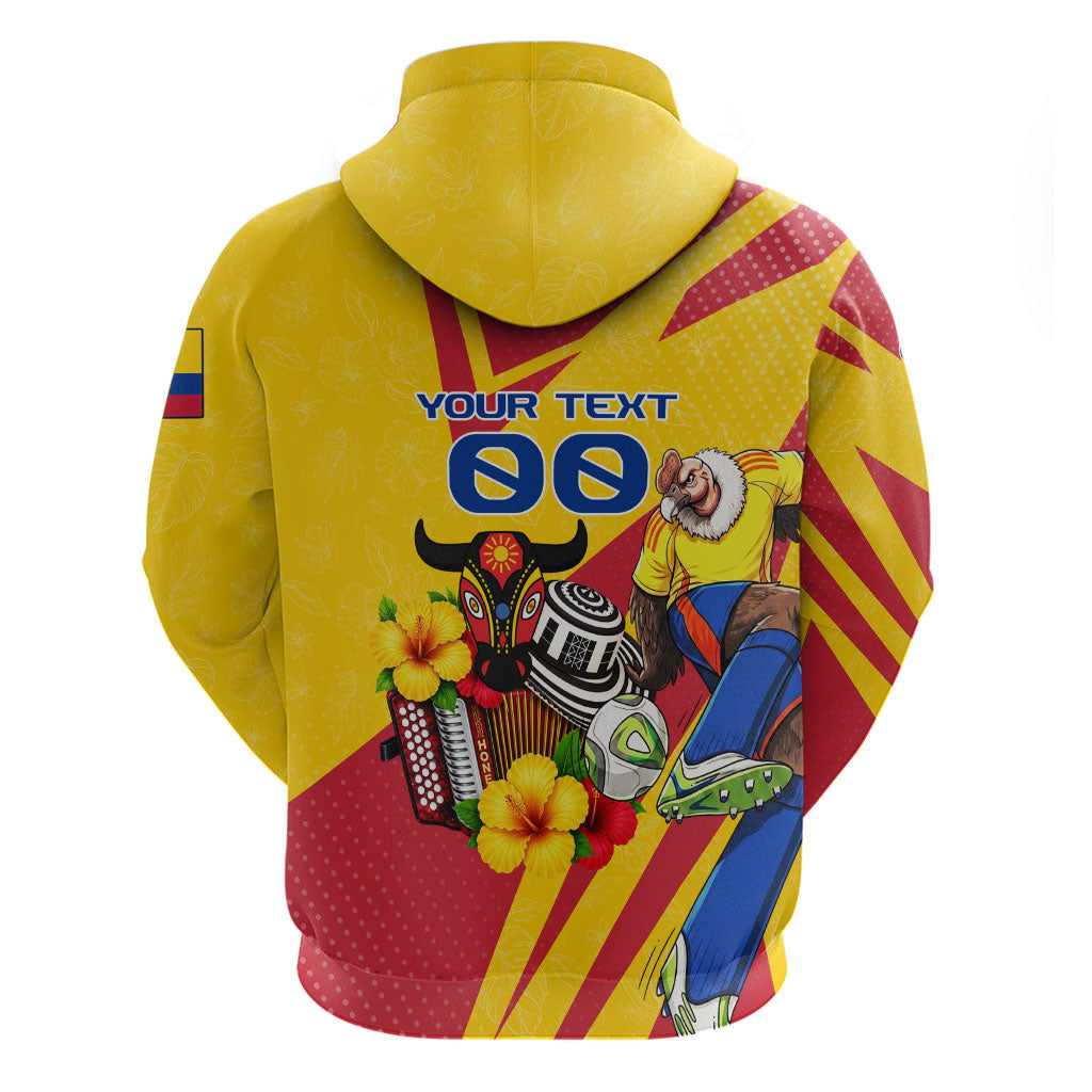 Personalized Colombia Football Vulture Mascot Zip Hoodie Vibrant Barranquilla Carnival Style - Vueltiao Hat And Accordion